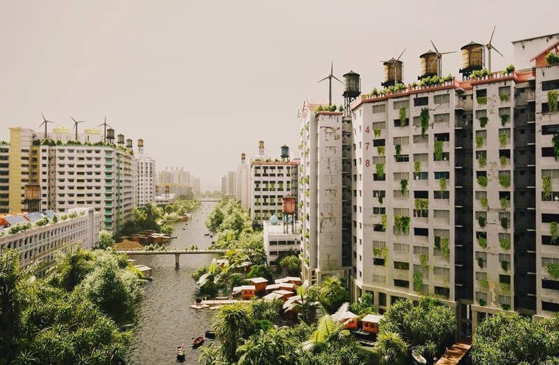 “Mitigation of Shock describes what we cannot see, where extreme weather conditions, economic uncertainty and broken global supply chains have changed the world as we know it today. But the sheer ingenuity of the community and their radical adaptations are a sign of hope: even though it may be a sign of the end of the world as we know it, other worlds are possible.”