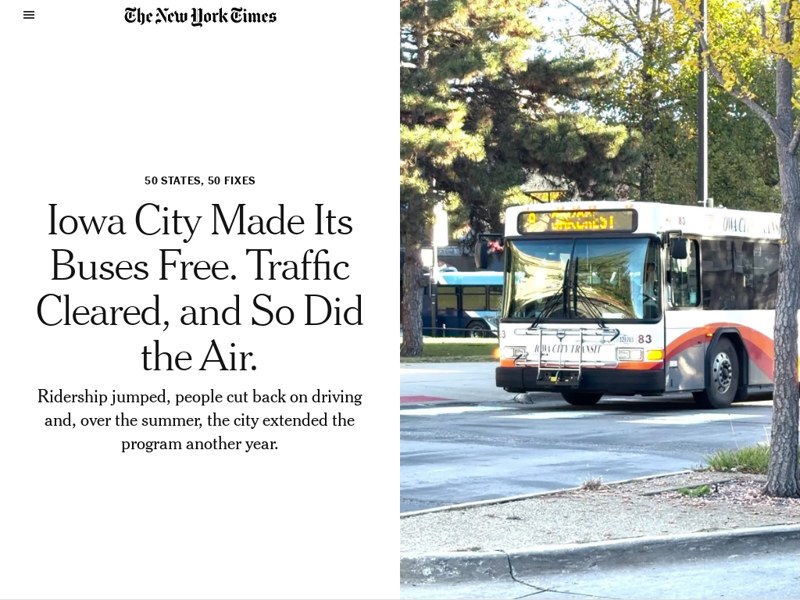Iowa City Made Its Buses Free. Traffic Cleared, and So Did the Air.
