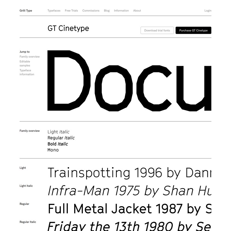 GT Cinetype – Typeface Specimen and License Purchase