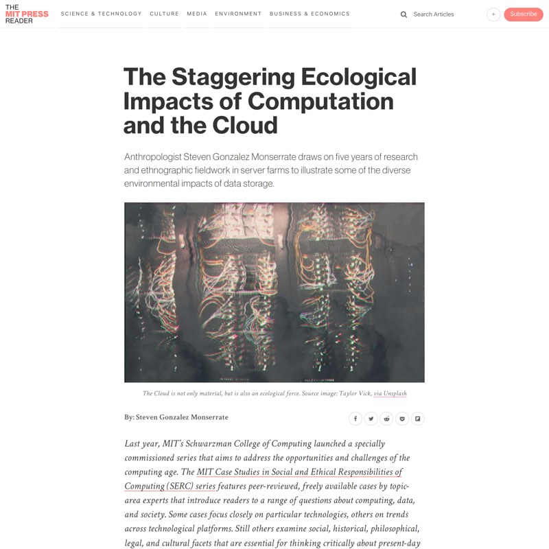 The Staggering Ecological Impacts of Computation and the Cloud