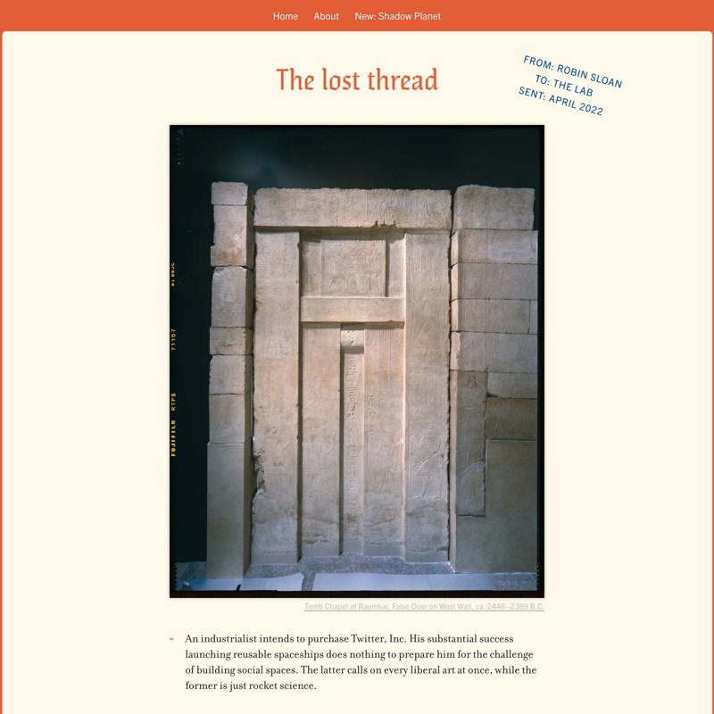 The lost thread, by Robin Sloan