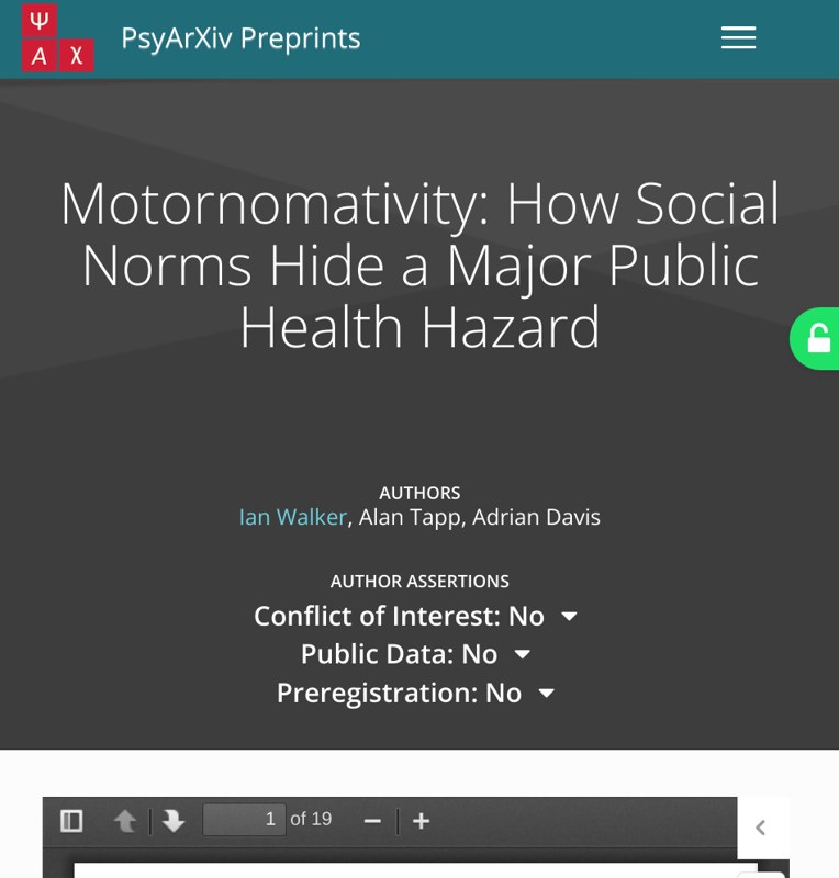 Motornomativity: How Social Norms Hide a Major Public Health Hazard, by Ian Walker, Alan Tapp, and Adrian Davis